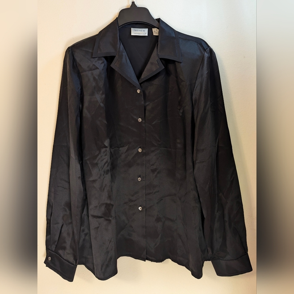 Nordstrom Preview Collection black silk button down shirt size XL